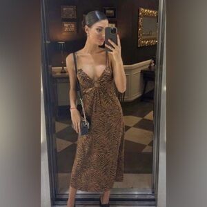Zara animal print Spaghetti Strap Slip Midi Dress Xu